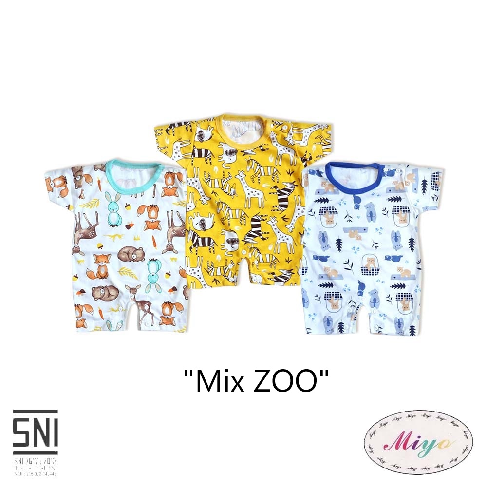 [TOMS] [BUNDLE HEMAT 3pc] MIYO - Jumper Segiempat Baju Kodok Romper Bayi Baby Baru Lahir Motif PRINT Terbaru