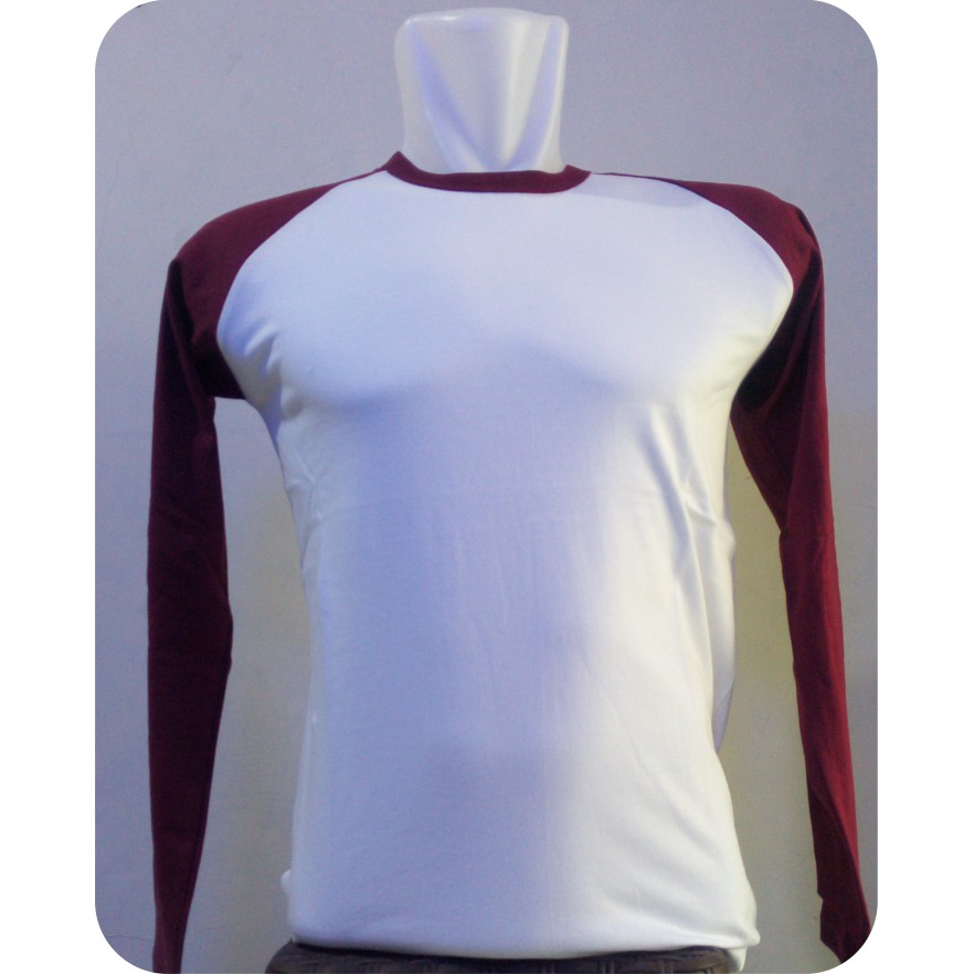 Kaos Raglan Putih Merah Maroon Panjang