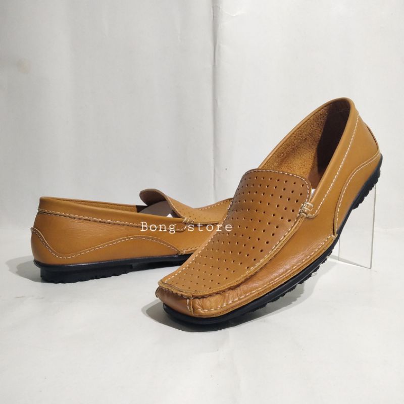 sepatu pria kasual slip on mokasin kulit asli berkualitas premium