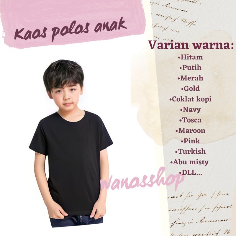 KAOS POLOS ANAK LENGAN PENDEK COTTON COMBED 30S BAJU KAOS KIDS UMUR 2-13 TAHUN