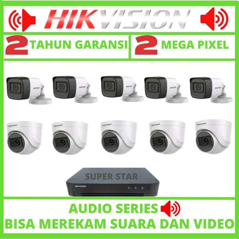 PAKET CCTV HIKVISION AUDIO 16 CHANNEL 10 KAMERA 2MP 1080P BISA MEREKAM SUARA