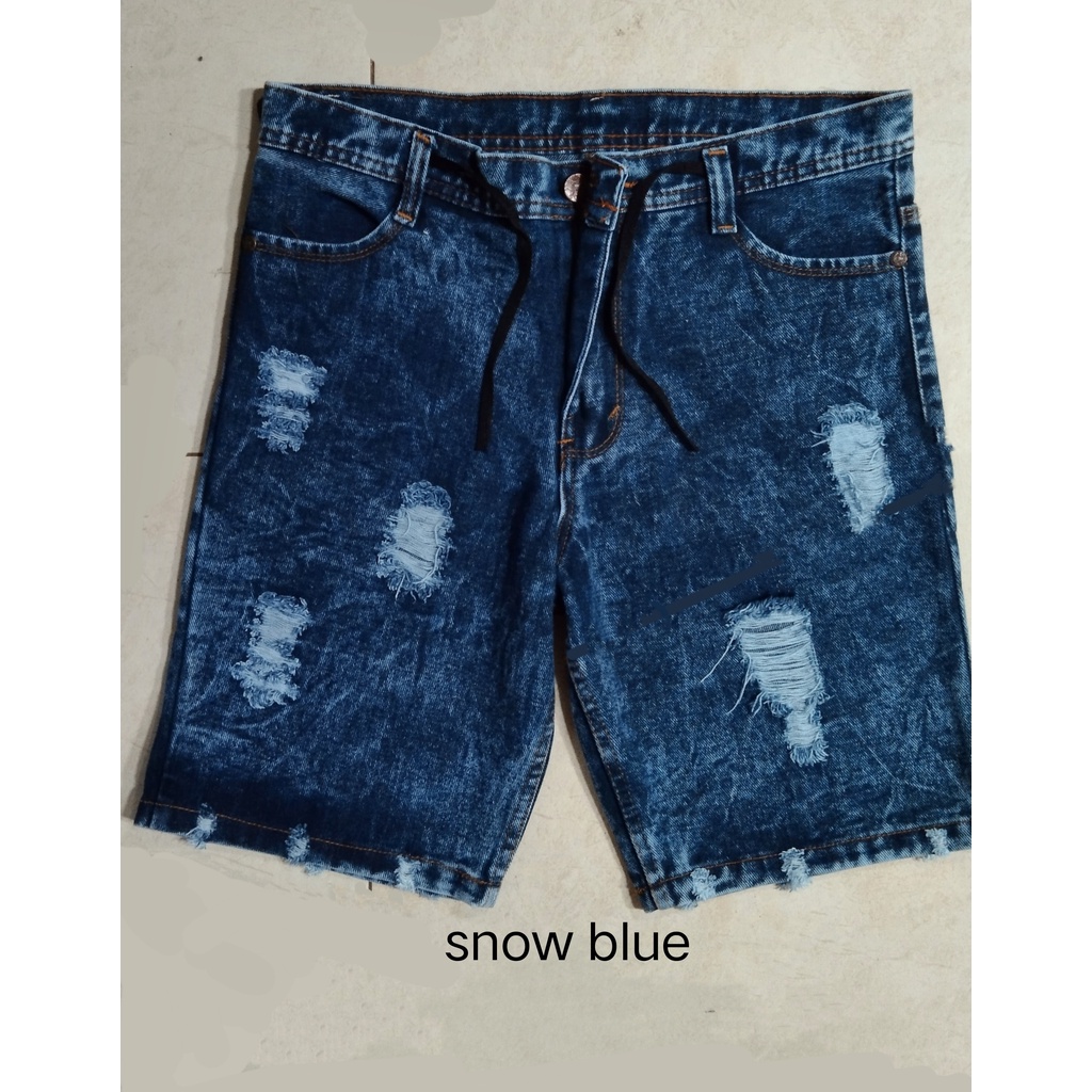 Celana Pendek Jeans Sobek Pria Jeans Ripped Celana Jeans Pendek Sobek Pria Wisker Robek Distro Premium Original Biru Muda Navy Hitam Snow Blue Black Bio Blitz