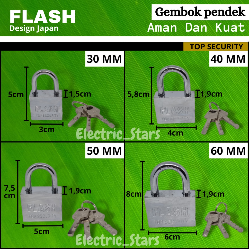 Jual Gembok Stainless Pendek 30mm, 40mm, 50mm, 60mm Merk Flash Anti ...