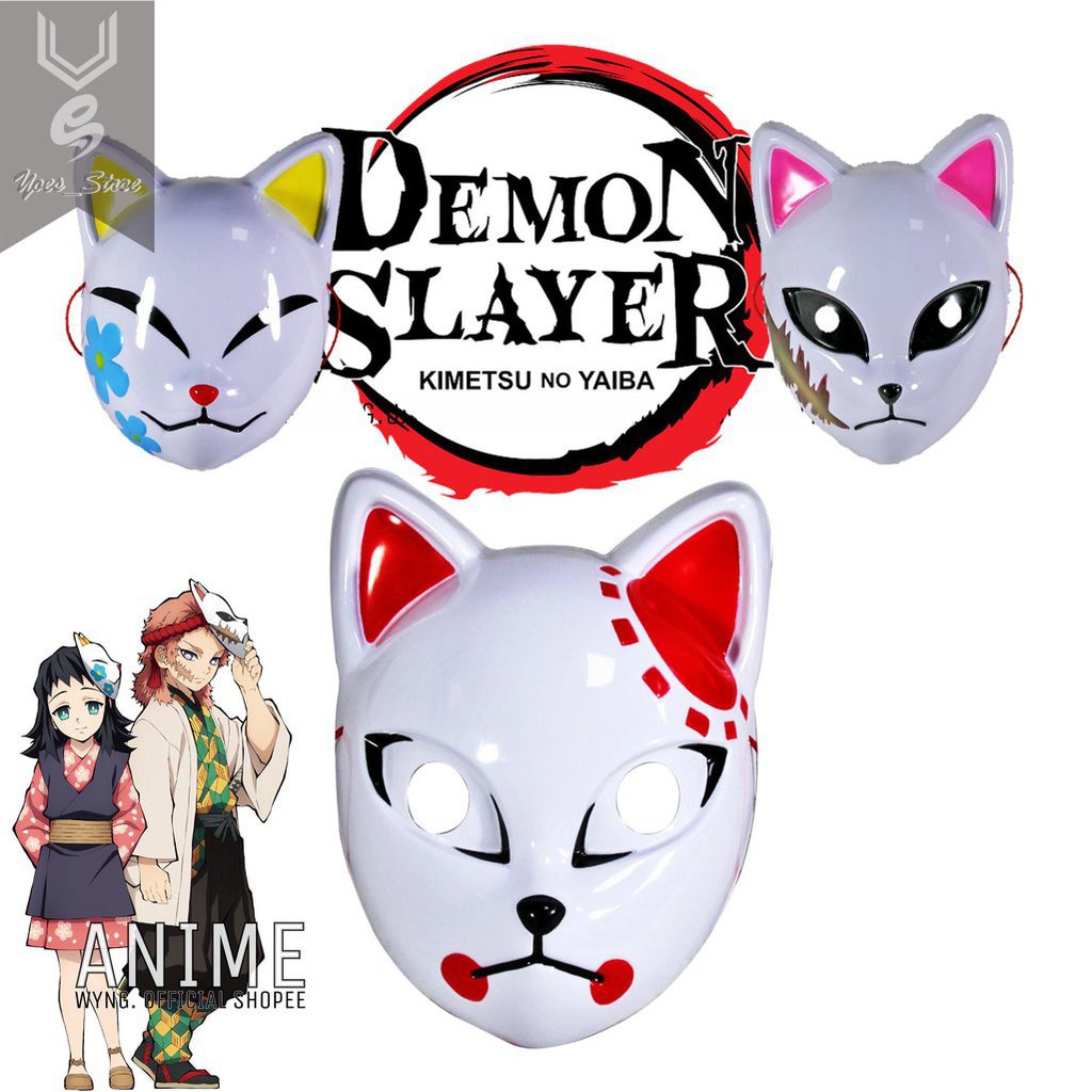 Topeng Rubah Kimetsu No Yaiba Demon Slayer Anime Japanese Cosplay Fox Mask Kucing Lucu Jepang