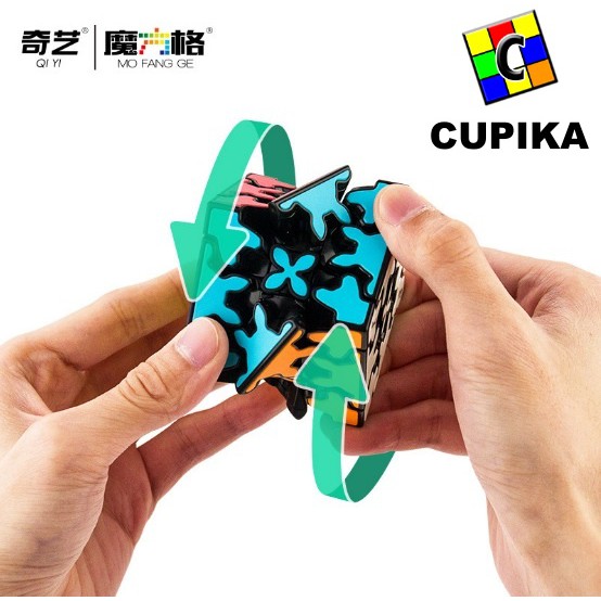 Rubik 3x3 QiYI Gear Cube 57mm Black Based TILE Blackbase termurah ASLI Original Baru