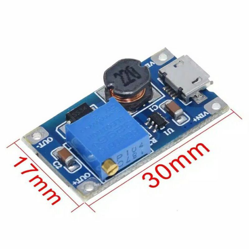 MT3608 ADJUSTABLE STEP UP BOOST DC MICRO USB 2A 2V-24V TO 5V-28V STEP UP MINI