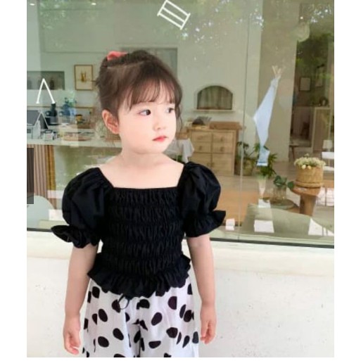 Sabrina Kerut Anak Perempuan Tangan Balon / Atasan Anak Cewek Lengan Pendek Korean Style Usia 1-8 Ta