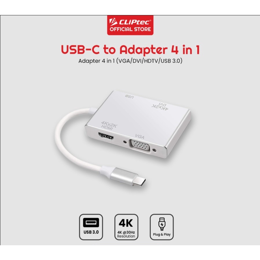 &quot;Converter CLIPtec USB-C to 4 in 1 (VGA + DVI + HDTV + USB)&quot;