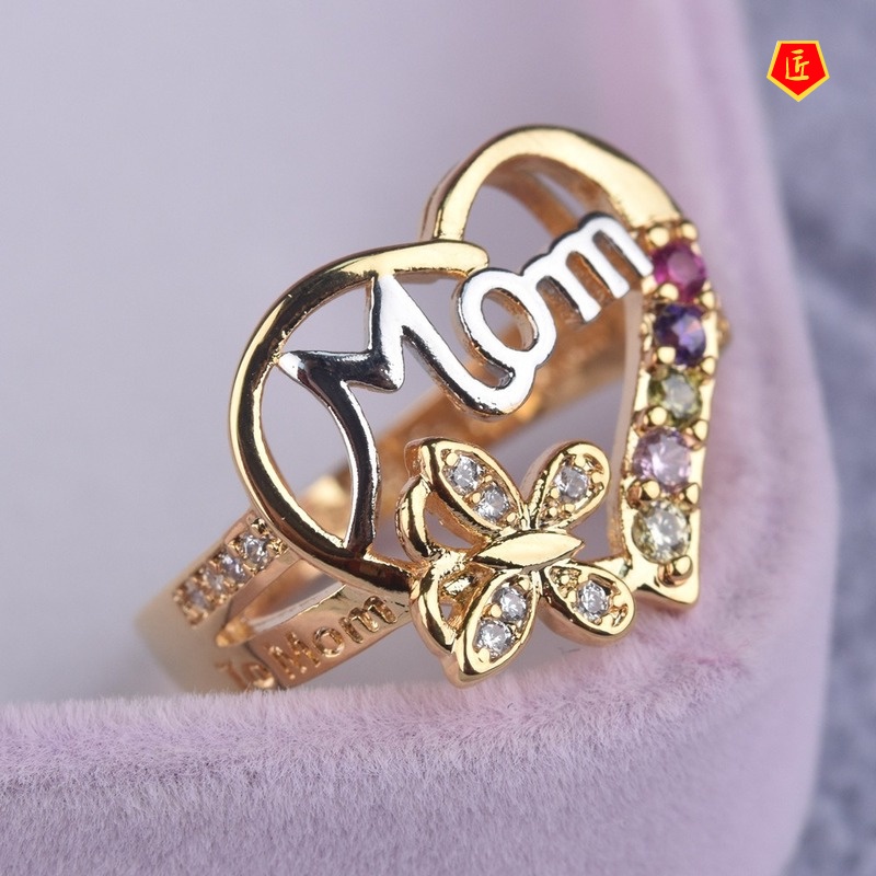 [Ready Stock]Fashion Love Mom Ring European and American Color Separation Exquisite Elegant