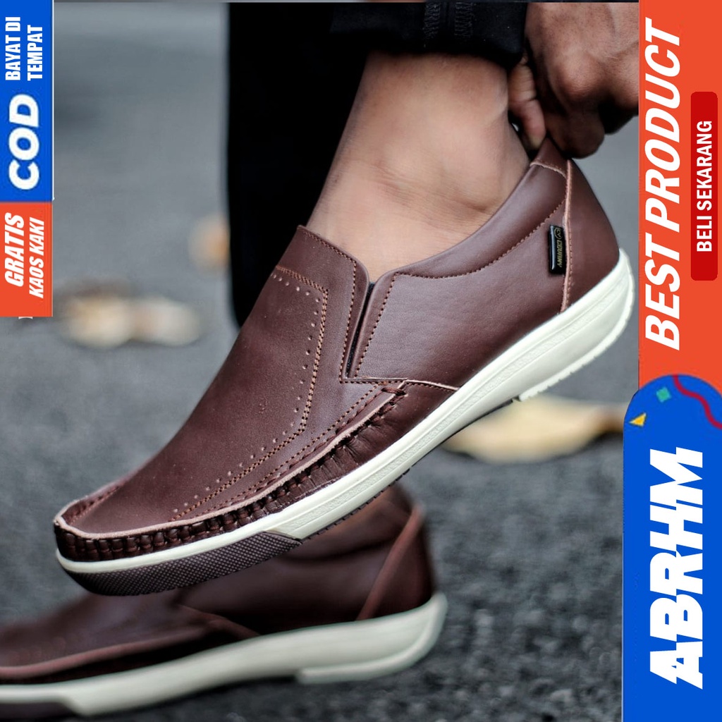 ABRHM SANDRE Sepatu Kasual Slip On Pria Kulit Asli