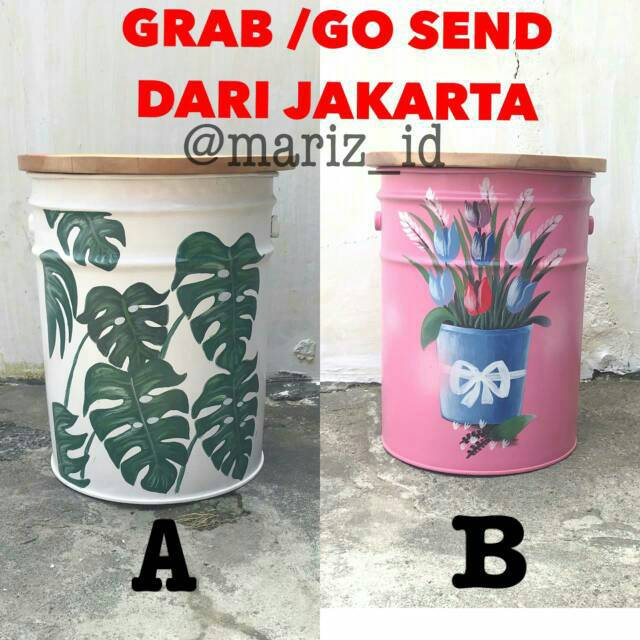 Stool tong lukis shabby chic retro kursi khusus grab gosend