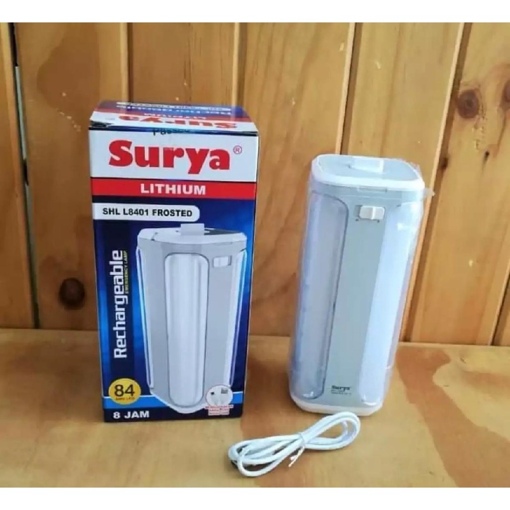 Surya Lithium Lampu LED Emergency 3 Sisi SHL L8401 FROSTED 84 SMD LED Rechargeable Tahan 8Jam