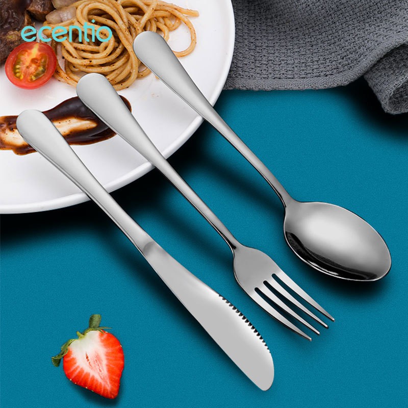 ecentio &amp; FOODI 3pcs sendok makan garpu Pisau set/Cutlery Set/alat makan korea/peralatan makan stainless steel dengan kotak hitam