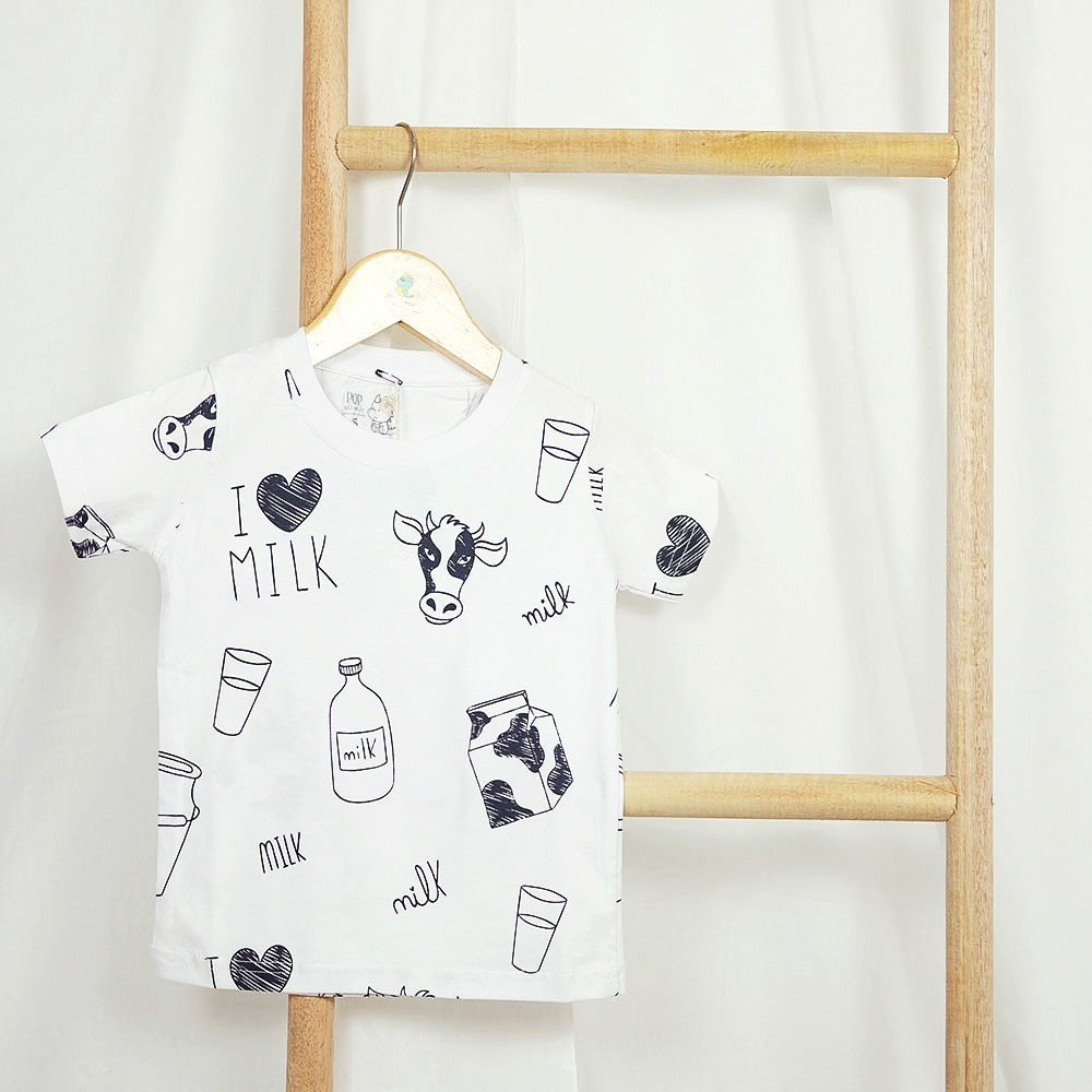 

Pop Kidswear White Milk Tee - Kaos Anak Gambar Sapi Dan Susu Putih