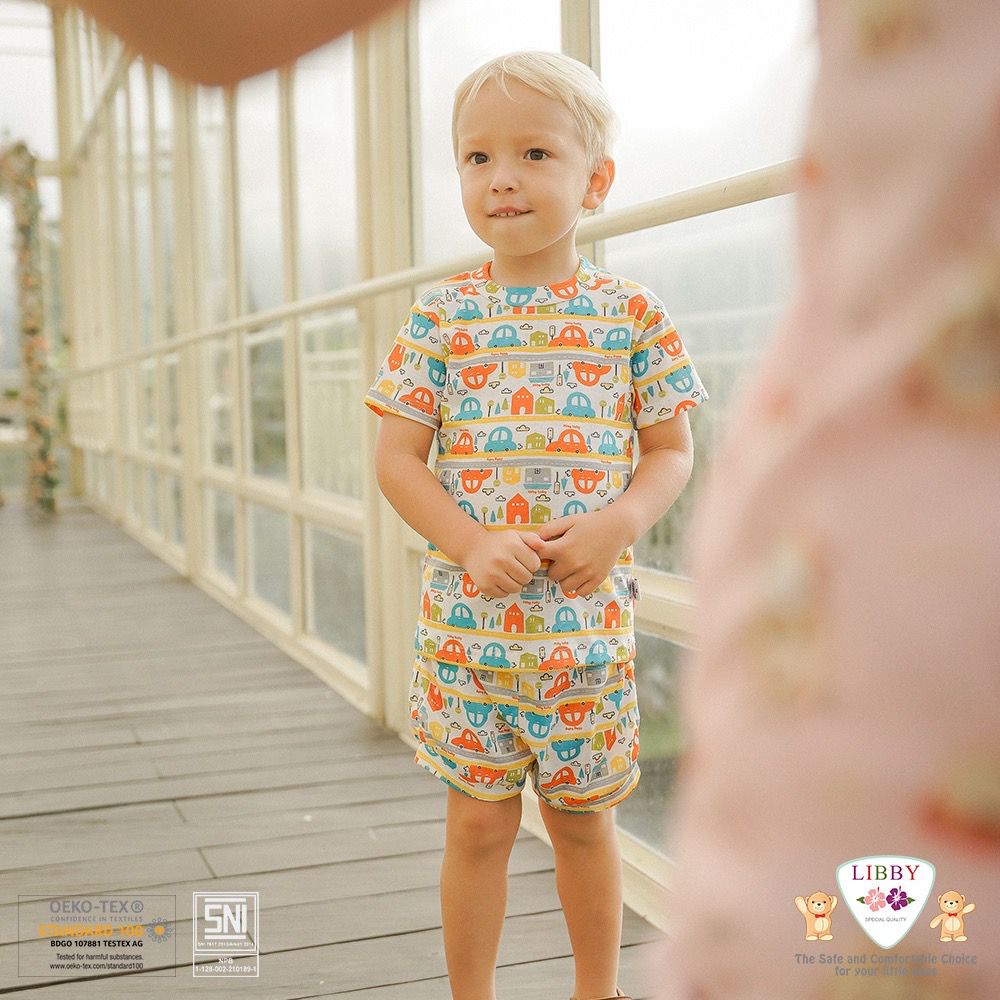 LIBBY Stelan Oblong Cotton Rib Pendek Boy &amp; Girl  - Celana Pendek Series Motif Gardens By The Joy (1stel)