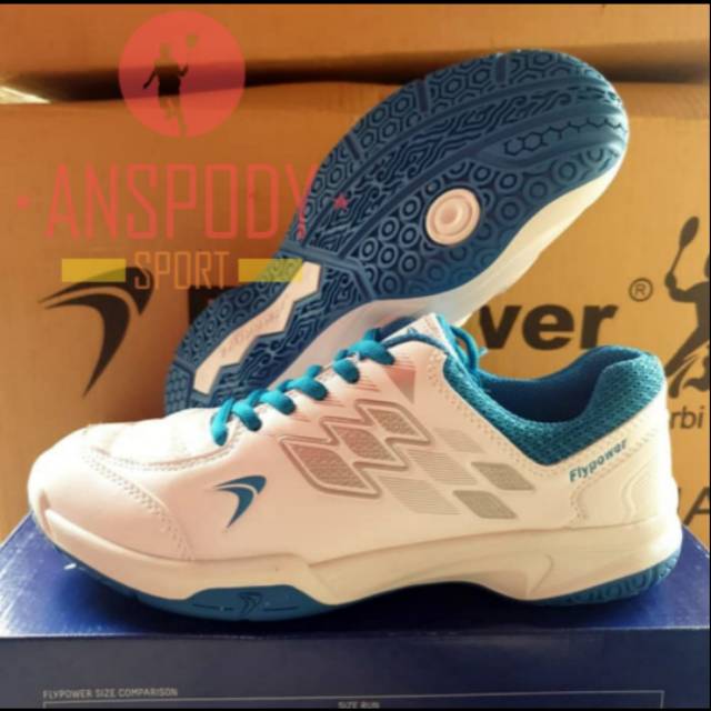 SEPATU BADMINTON FLYPOWER KALASAN 3 WHITE/SKY BLUE/SILVER