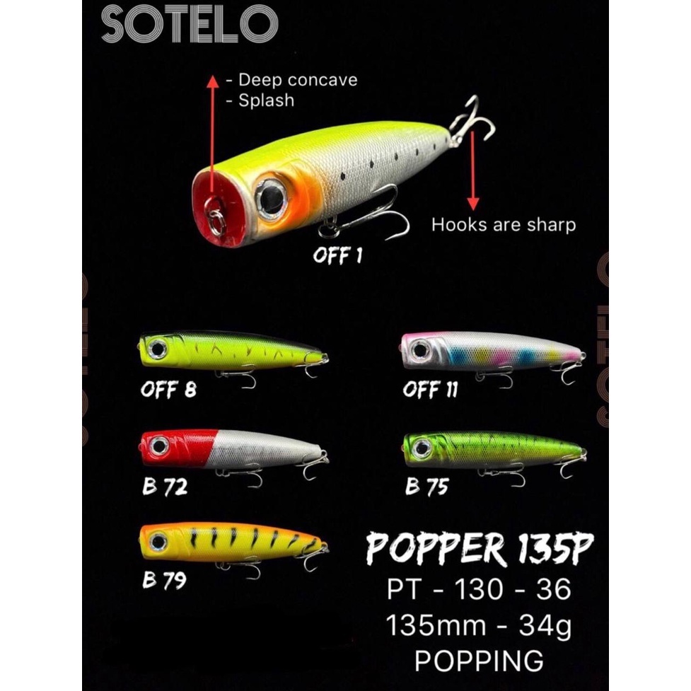 Popper Sotelo Berat 34 gram Panjang 135 mm Tersedia variasi warna