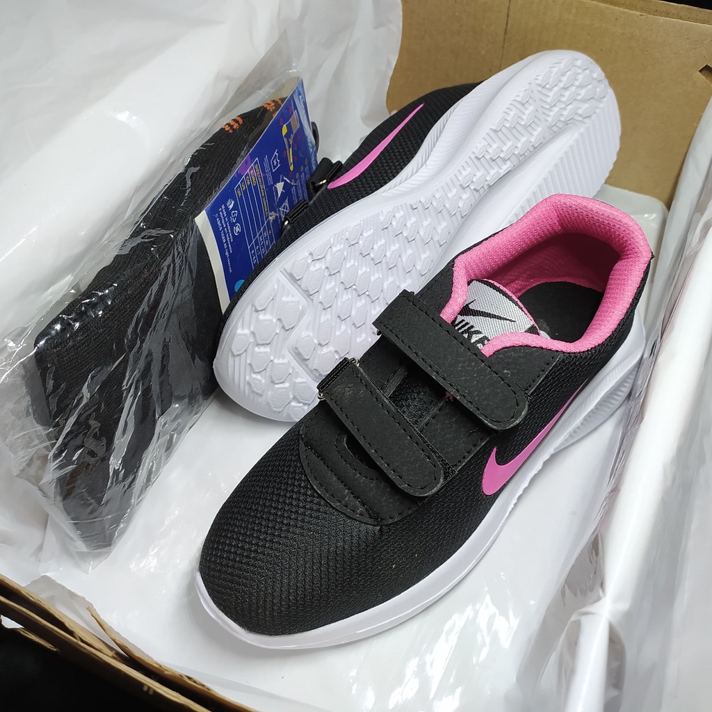 Sepatu anak / sepatu sneakers warna hitam pink / sepatu anak laki laki / sepatu terbaru / fashion anak kasual kid velcro