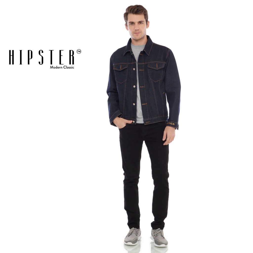 HIPSTER Jaket Jeans Pria Warna Biru Dongker