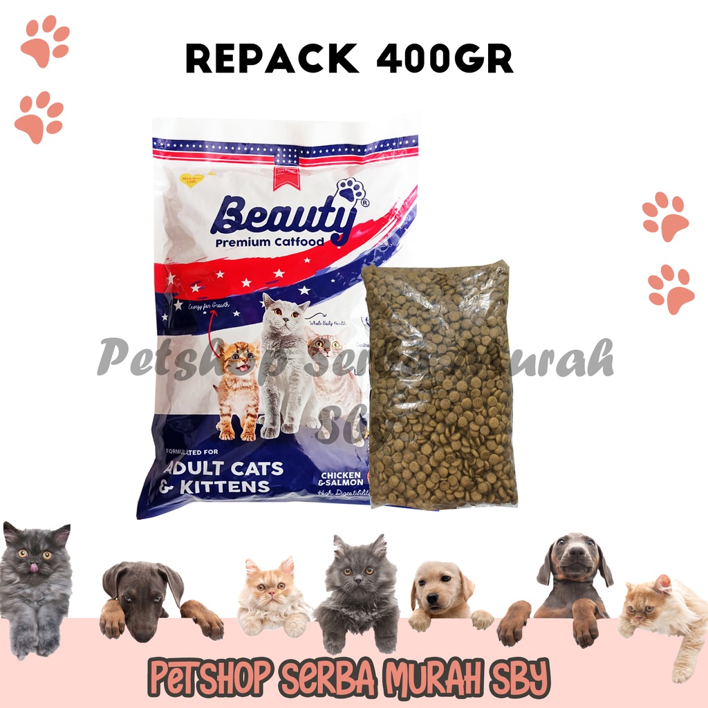 Beauty Chicken Salmon Adult and Kitten Repack 400gr - Makanan Kering Kucing Segala Usia - Cat Dry Food