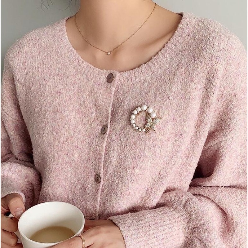 Candy Jewelry Fashion Korean Butterfly Brooches Gold Color Pearl Brooch Pins Rhinestone Breastpin for Women bros hijab-2