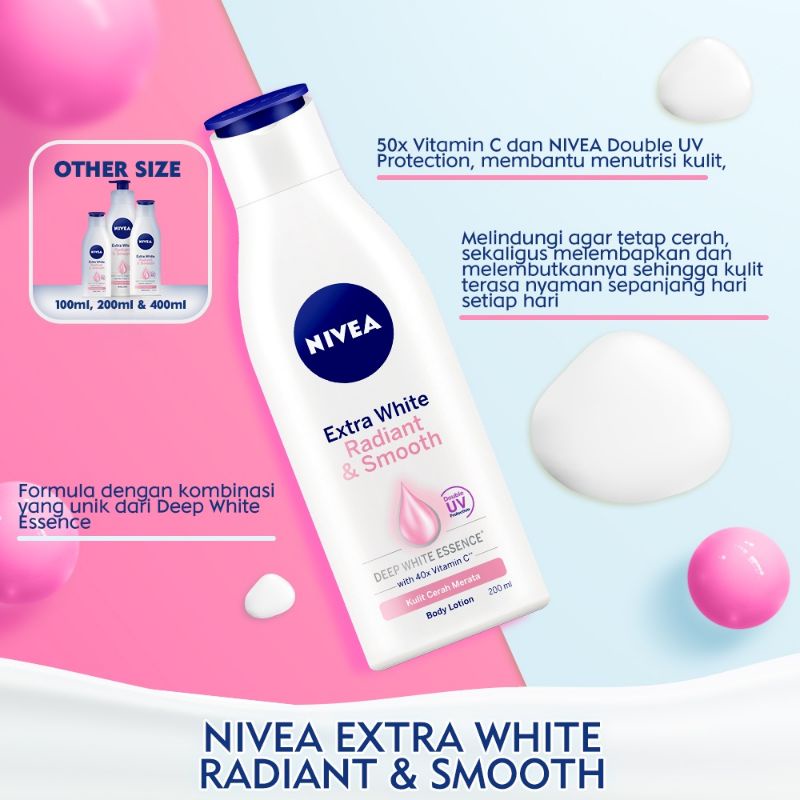 NIVEA Extra White Radiant &amp; Smooth 100ml dan 200ml