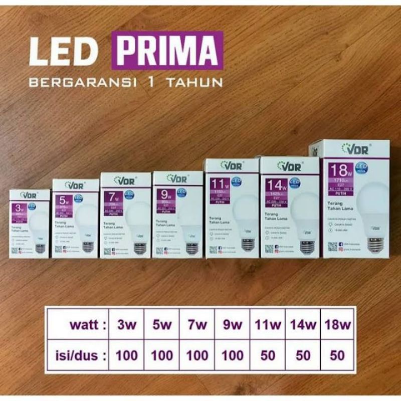 Lampu LED VDR series PRIMA / 3 Watt / 5 watt / 7 watt / 9 watt / 11 watt / 14 watt / 18 watt / hemat