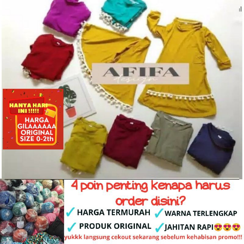 Gamis bayi + hijab pompom / dress anak pompom