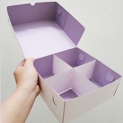 (10 Pcs) Cake Box Dus Mini Chiffon Sekat 4 Kemasan Packaging Hampers Kardus Roti Kotak Kue Tiramisu