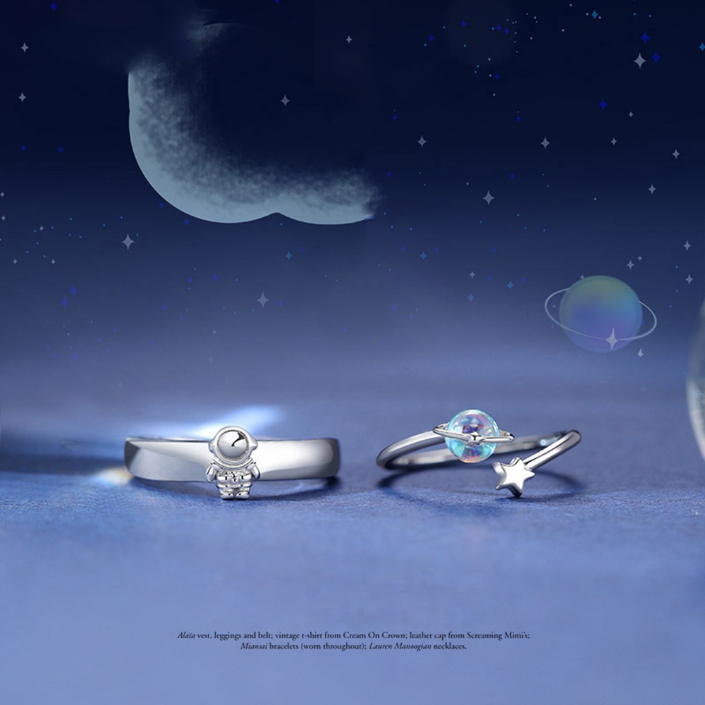 1Pcs Couple fashion ins Wind Star Planet Astronauts Opening adjust finger index rings Jewelry