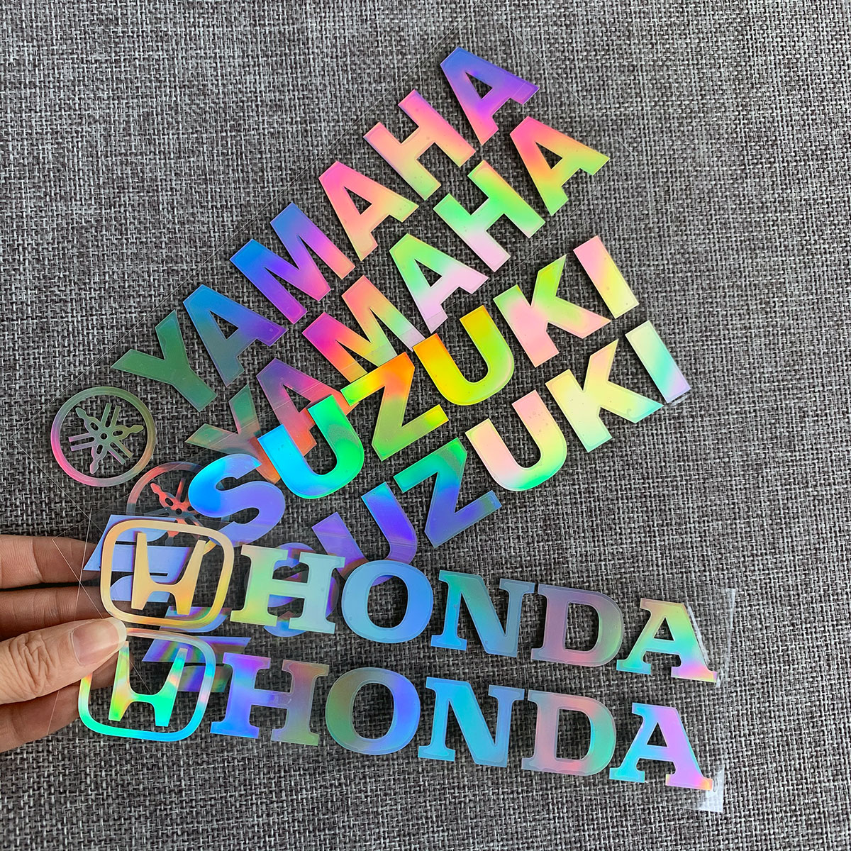 Pair Laser Rainbow Stickers for YAMAHA HONDA SUZUKI Logo