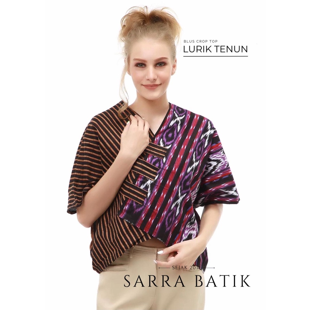 Blus Lurik Crop Top Batik Tenun Atasan Jumbo Wanita Hits Seragam Kerja Kantor Nyaman Katun