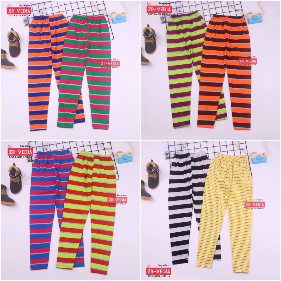 Legging Motif Salur uk 8-12 Tahun / Celana Salur Panjang Anak Perempuan Lejing Laging Tanggung Murah Motif Adem