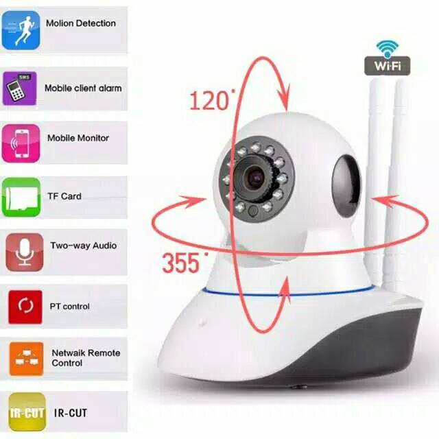 Ip Camera CCTV Wifi With 2 Antena Wireless P2P HD 720p Infrared Night Vision