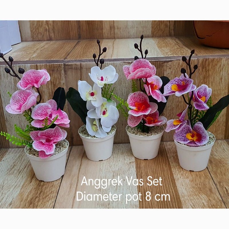 Bunga Anggrek 4 kuntum + Vas Set Murah