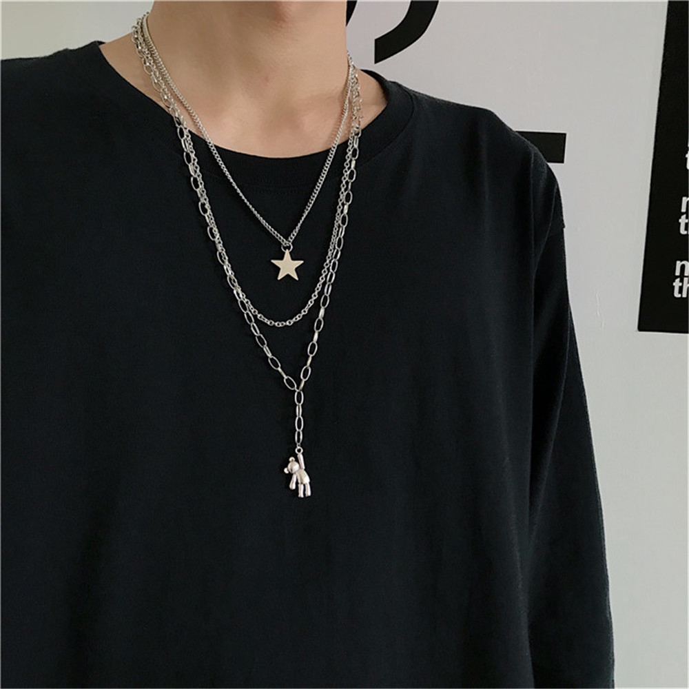 【COD Tangding】2pcs/set Rabbit Bear with Stars Necklace Cool Boy Girl Accessory Jewelry