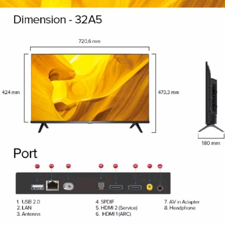 TCL32A5 ANDROID SMART TV TCL 32 INCH-DVTB - 32A5 Android 11