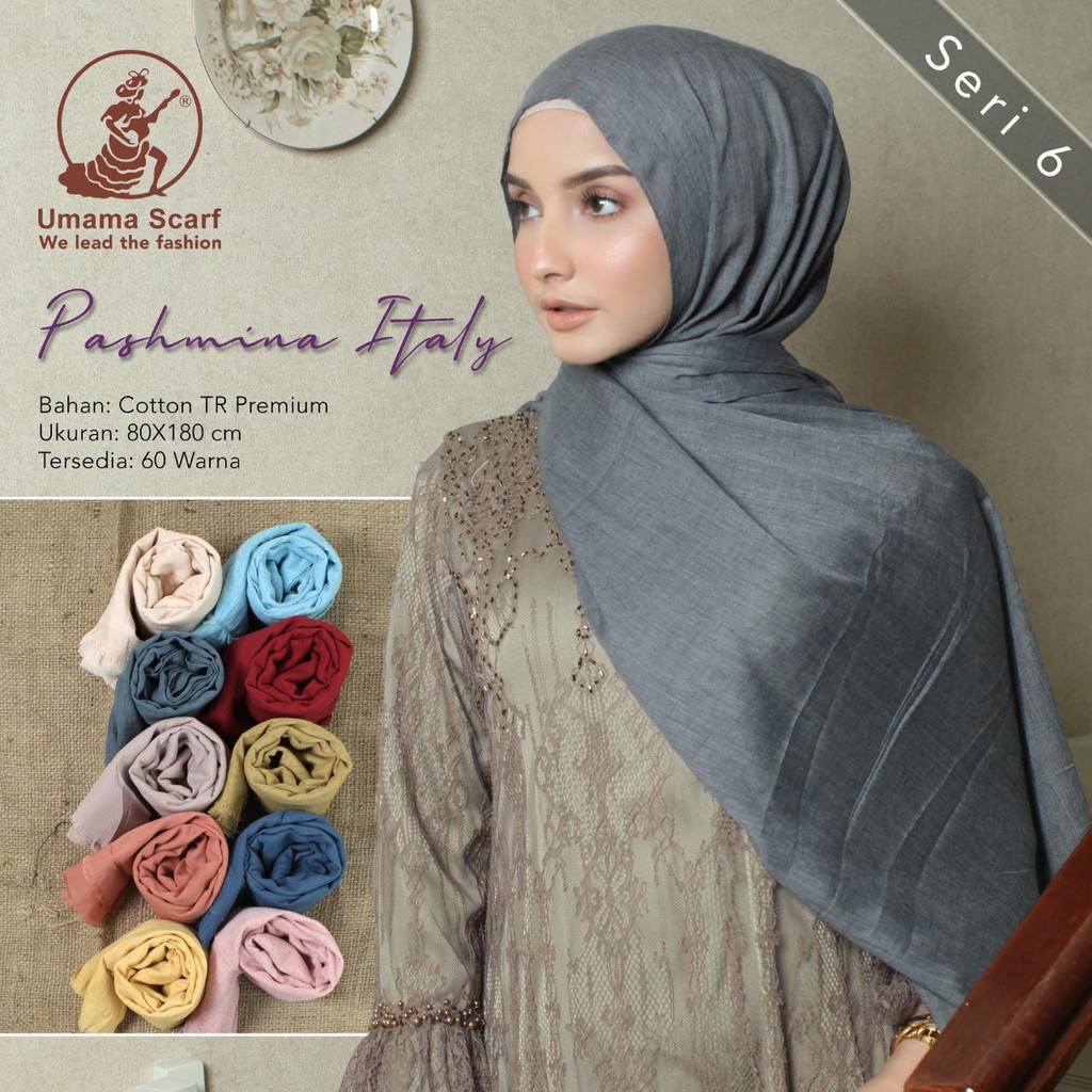PASHMINA ITALY RAWIS KOMBI TEPI JAHIT KATUN BY UMAMA ORIGINAL 175 x 70 COTTON PASMINA JILBAB GROSIR