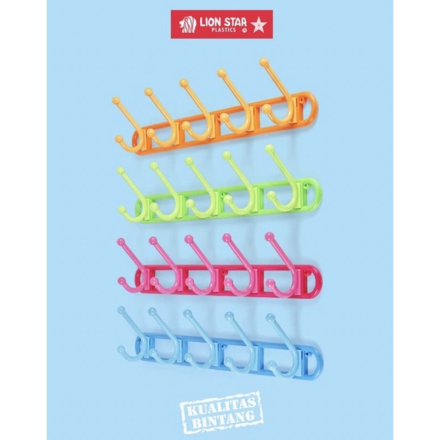 LION STAR Gantungan Baju Hook GB-1 / Hanger Gantung / Kapstok Plastik 5 Kait