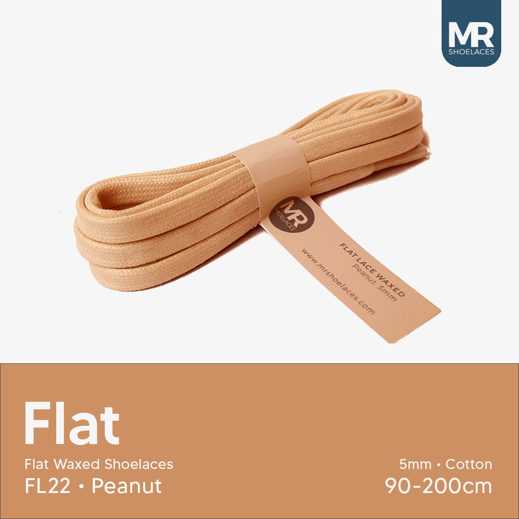 MR Shoelaces FL22 Peanut - Tali Sepatu Lilin 5mm Gepeng Flat Pipih (Waxed Laces) 90cm 100cm 120cm 150cm