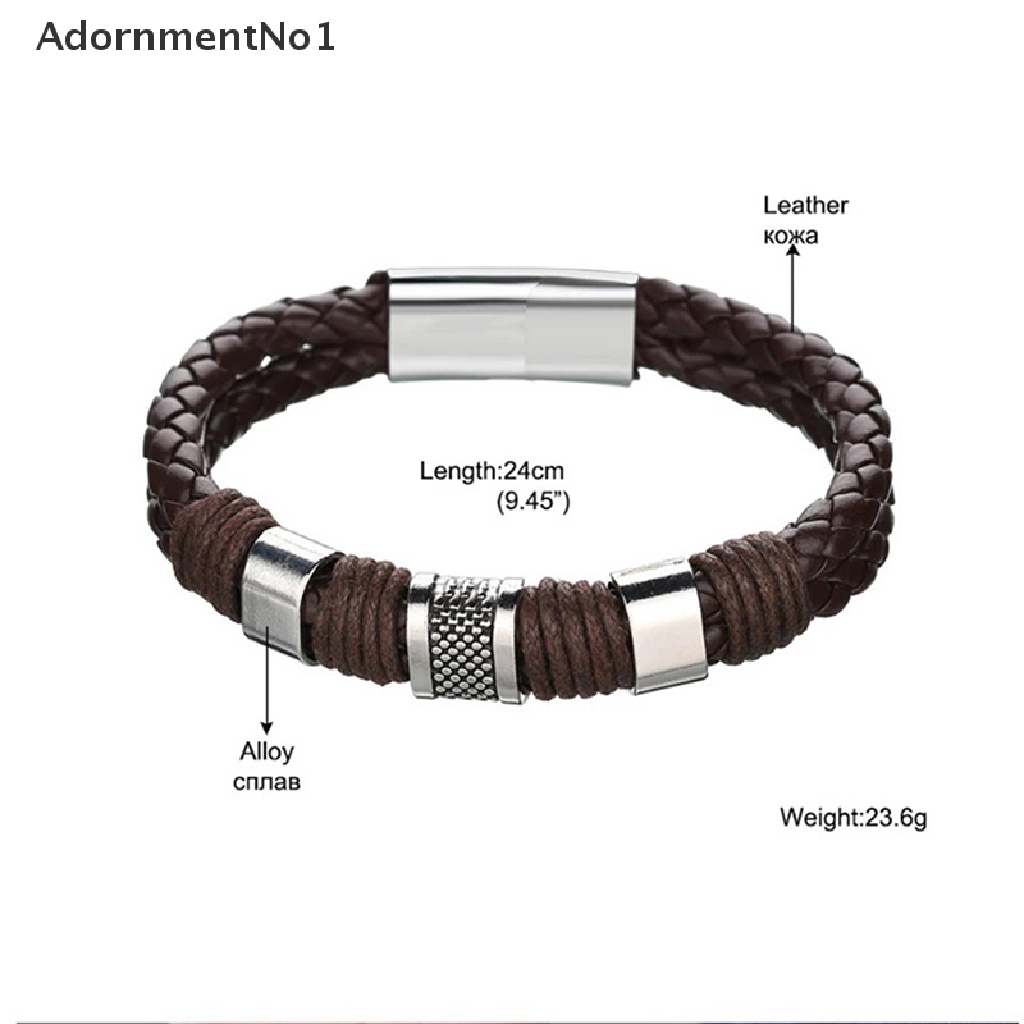 (AdornmentNo1) Gelang Tangan Tali Kulit Asli Multilayer Motif Anyam + Hollow Untuk Pria, Handmade