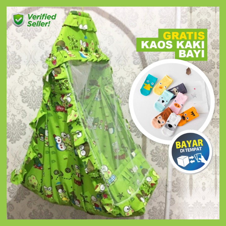 COD - Ayunan Bayi Keroppi Daun Set Kasur dan Kelambu Cocok Dengan Mesin Ayunan Bayi Elektrik