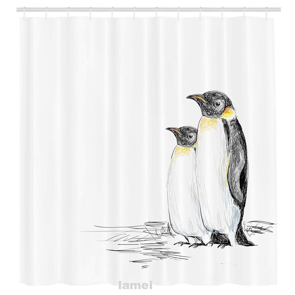 3d Printed Bathroom Supplies Bathtub Cartoon Penguin Home Decor Eco Friendly Shower Curtain Shopee Indonesia