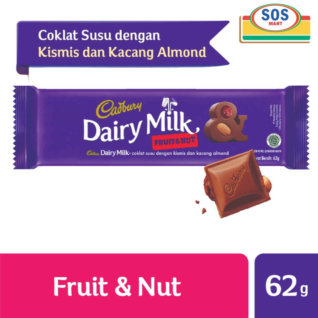 

Cadbury Dairy Milk 62gr - Fruit & Nut || Cashew Nut