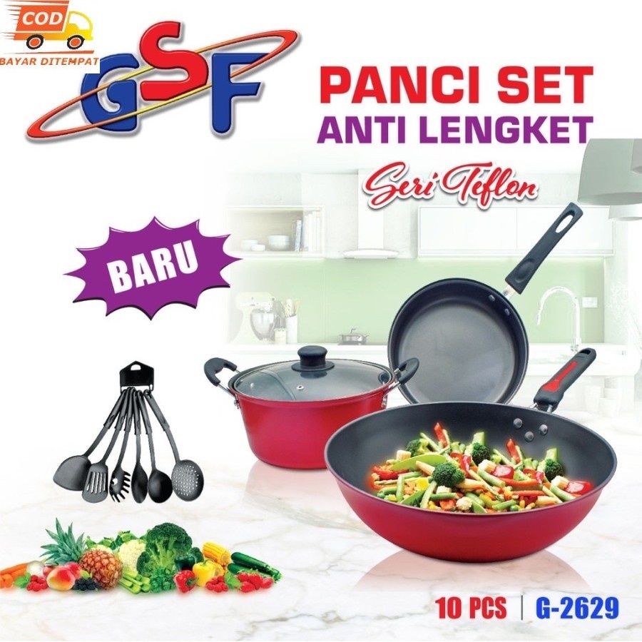Paket Hemat Panci Wajan set tutup kaca dan sutil GSF 2629 Terlengkap