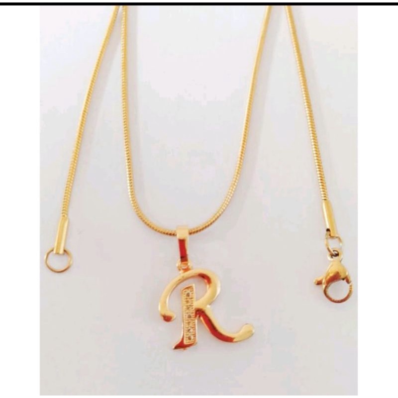 Kalung Titanium Liontin huruf abjad R Wanita dan pria Terlaris anti karat selamannya