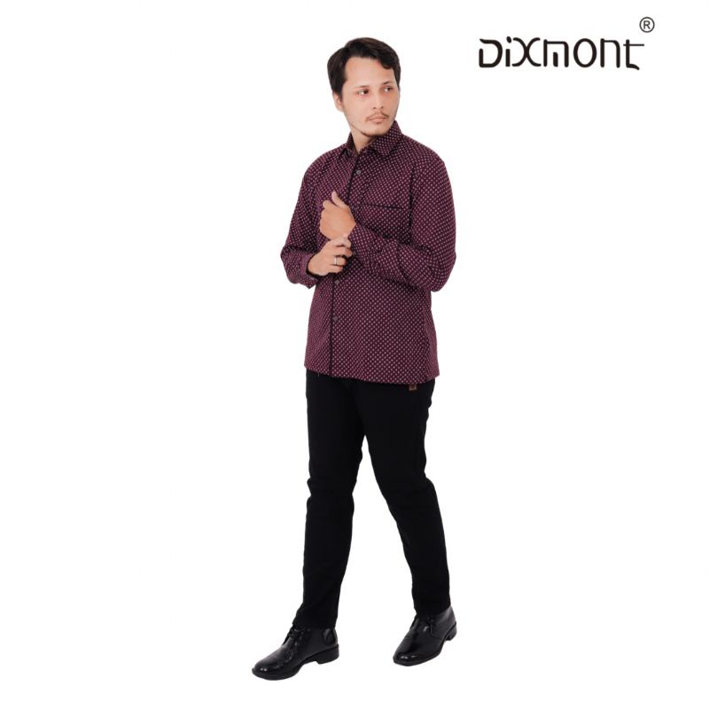 Dixmont Kemeja Pria Basic Formal Motif Lengan Panjang Hem ML00622