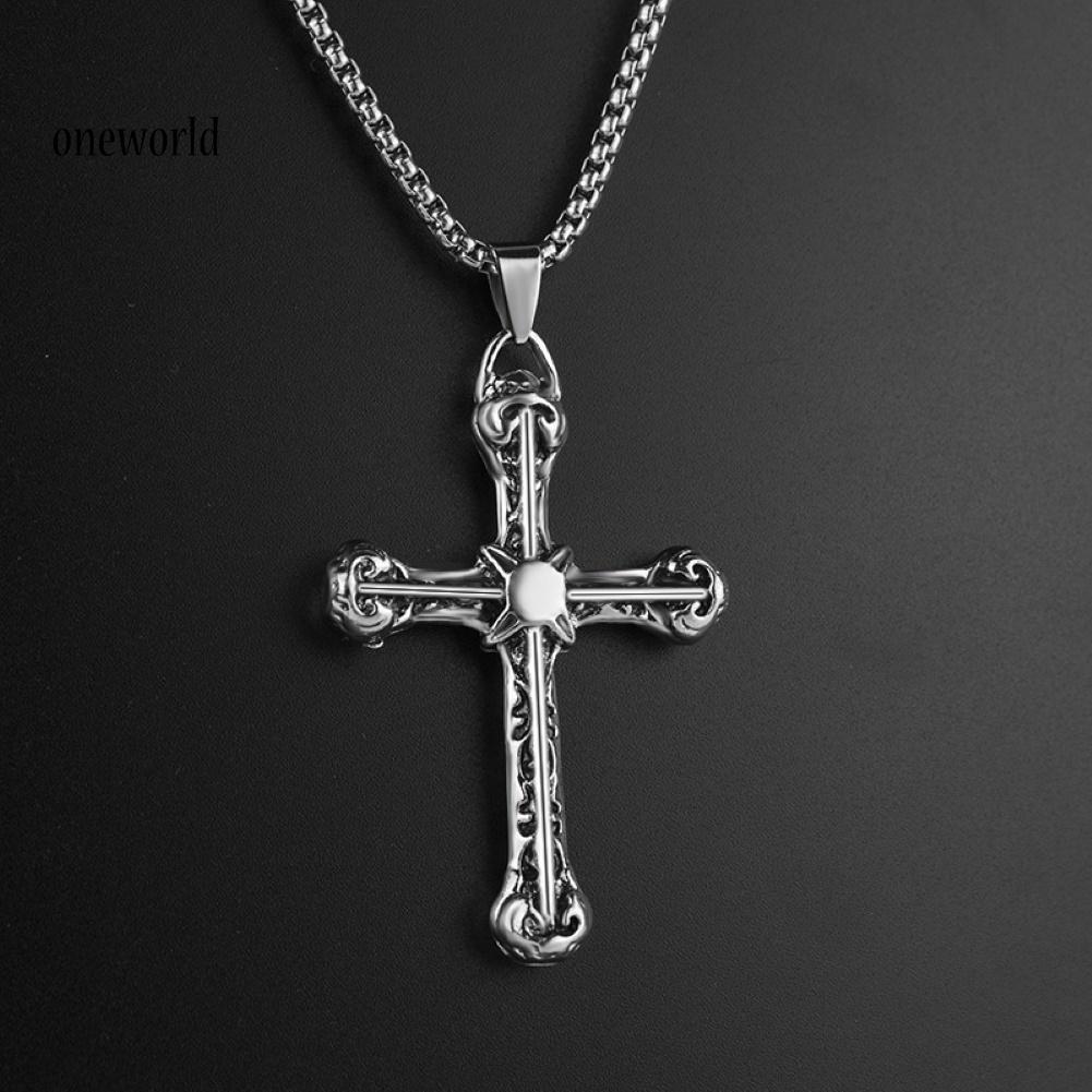 Kalung Rantai Liontin Salib Yesus Bahan Titanium Steel Gaya Vintage Untuk Pria