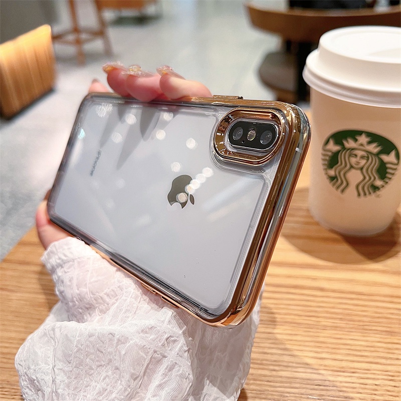 Case Transparan Electroplated Space Tahan Jatuh Untuk iPhone X XS max 7 Plus 8 Plus 11 Pro max 14 Plus 14 Pro max