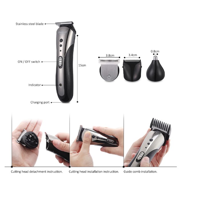 Kemei Hair Clipper KM-1407 Cukuran Rambut, Kumis, Jenggot, Bulu Hidung